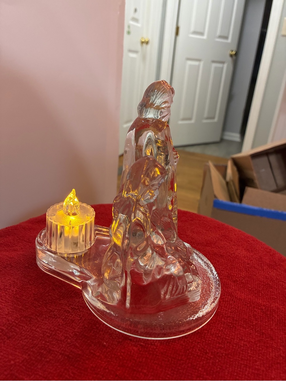 Clear Glass Religious Figurine with Amber LED Accent - Unbranded